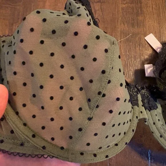 Victoria Secret Unlined Demi Green Polka Dot Mesh Bra - Picture 2 of 5